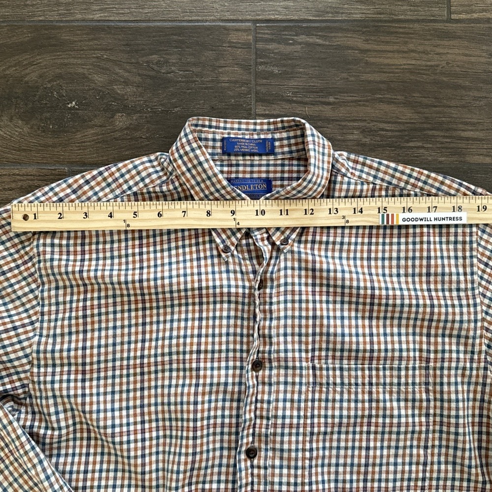 Pendleton Shirt Men L Merino Wool Pima Cotton Plaid Canterbury Cloth Button Down - Picture 7 of 8